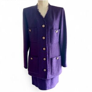 CHANEL Collection 26 Purple Blazer and Skirt Suit 42